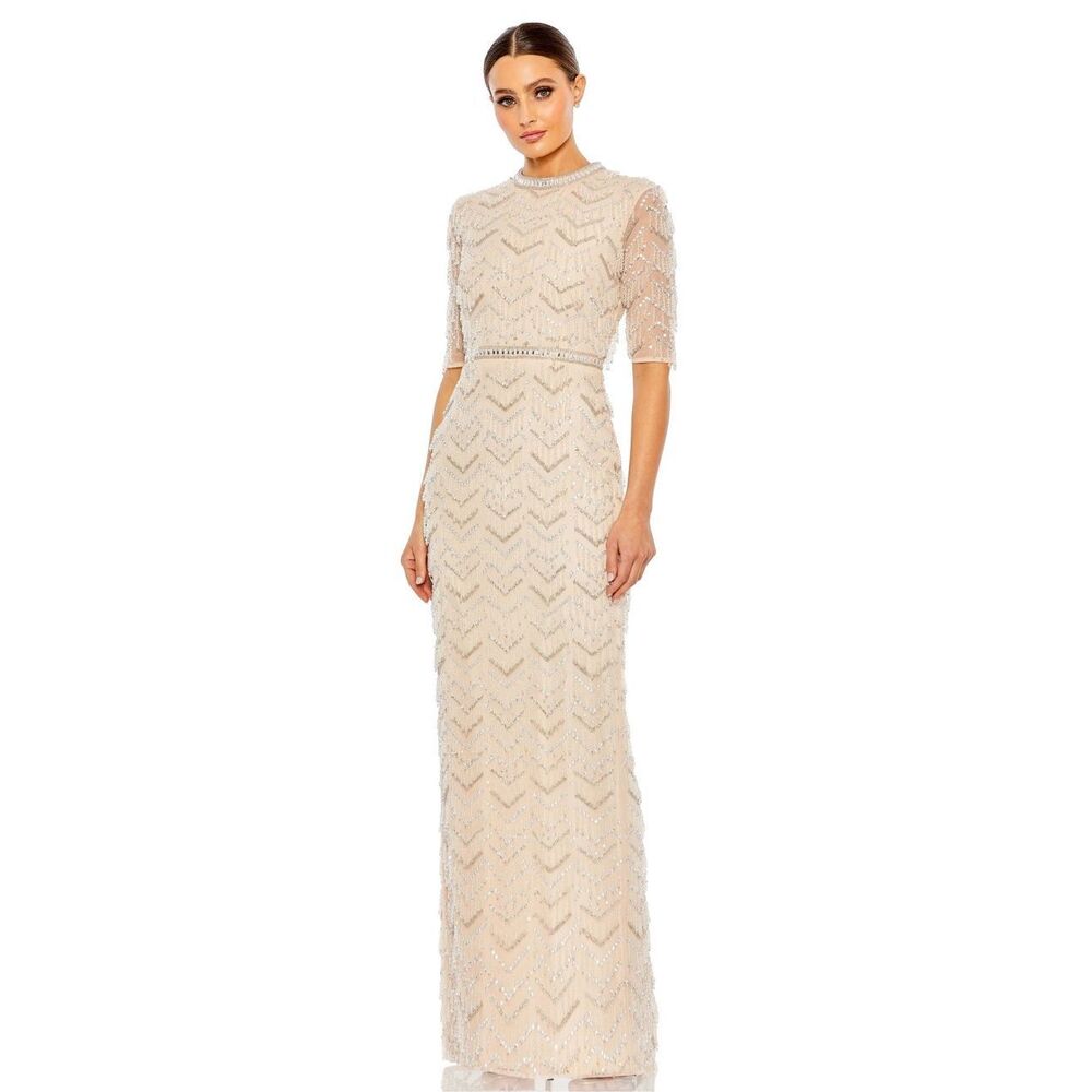 Mac Duggal Beaded Fringe Long Formal Dress 94071 US 14 $898